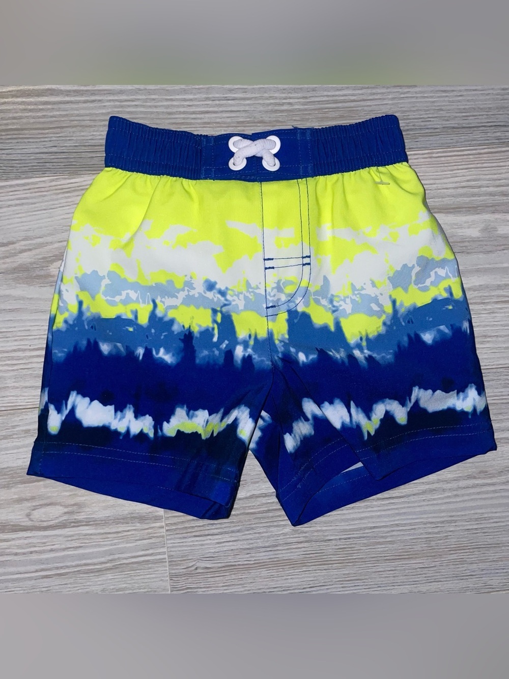 Wonder Nation Boys Swim Trunks 12M Blue Neon Tie Dye Swim Shorts